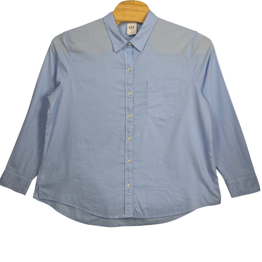 Gap The Easy Shirt Women XXL Blue Linen Blend Long Sleeve ButtonUp Classic Shirt
